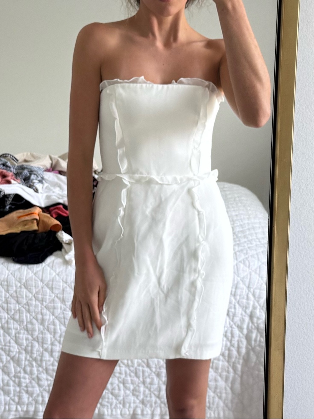 Amanda Uprichard White Strapless Ruffle-Trim Mini Dress